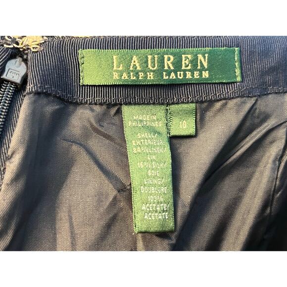 Ralph Lauren Pencil Skirt Size 10 Linen Silk Blend Navy Houndstooth Preppy Twee - Picture 7 of 7